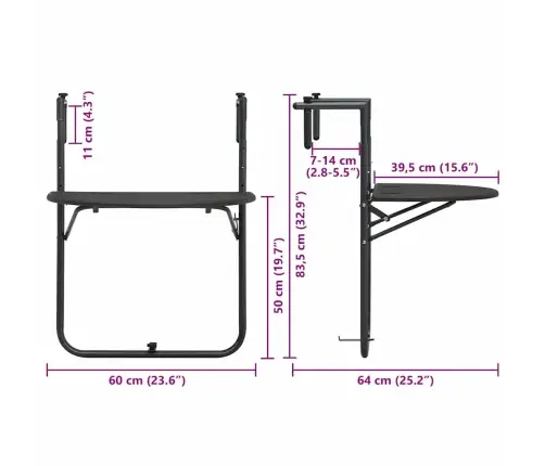 Pakabinamas Balkono Stalas, Rudas, 60X64X83,5cm Plastikas