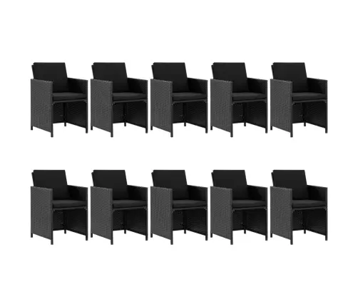 11-Daļīgs Dārza Mēbeļu Komplekts Ar Matračiem, Melns Pe Vidaxl