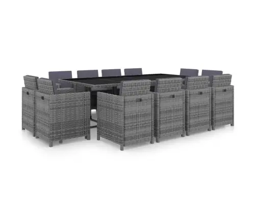 13-Daļīgs Dārza Mēbeļu Komplekts Ar Matračiem, Pelēks Pe Pinums Vidaxl