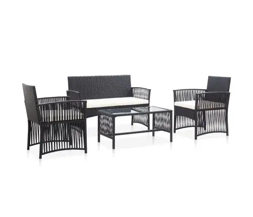 4-Daļīgs Dārza Atpūtas Mēbeļu Komplekts Ar Matraci, Melns Pe Vidaxl