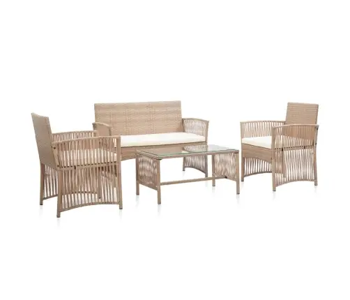 4-Daļīgs Dārza Atpūtas Mēbeļu Komplekts Ar Matraci, Bēšs Pe Vidaxl