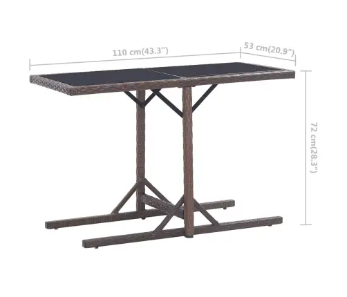 Dārza Galds, Brūns, 110X53X72 Cm Stikls Un Polietilēna Vidaxl