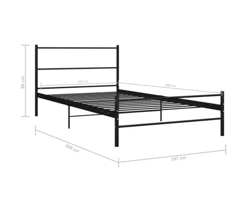 Voodiraam, Must, Metall, 100 X 200 Cm