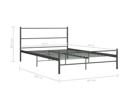 Gultas Rāmis, Pelēks Metāls, 160X200 Cm Vidaxl