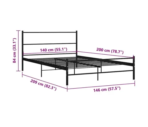 Gultas Rāmis Ar Galvgali Bez Matrača, Melns, 140X200 Cm, Metāls Vidaxl