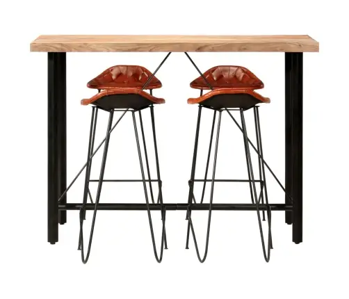 5-Osaline Baarikomplekt, Täispuit Ja Ehtne Nahk