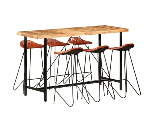 7-Daļīgs Bāra Mēbeļu Komplekts, Akācijas Masīvkoks, Dabīga Āda Vidaxl