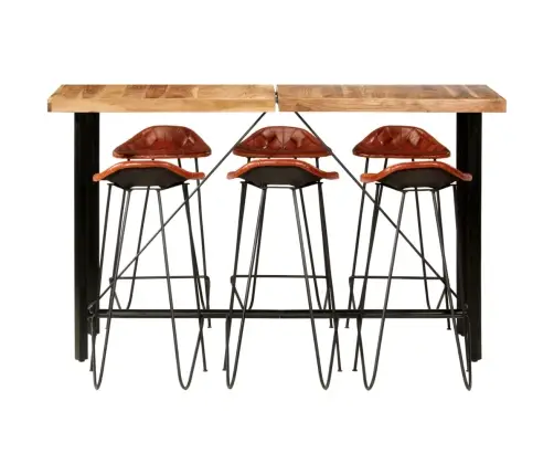 7-Daļīgs Bāra Mēbeļu Komplekts, Akācijas Masīvkoks, Dabīga Āda Vidaxl