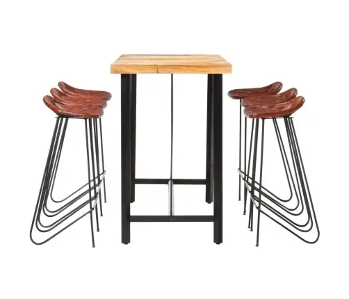 7-Daļīgs Bāra Mēbeļu Komplekts, Akācijas Masīvkoks, Dabīga Āda Vidaxl