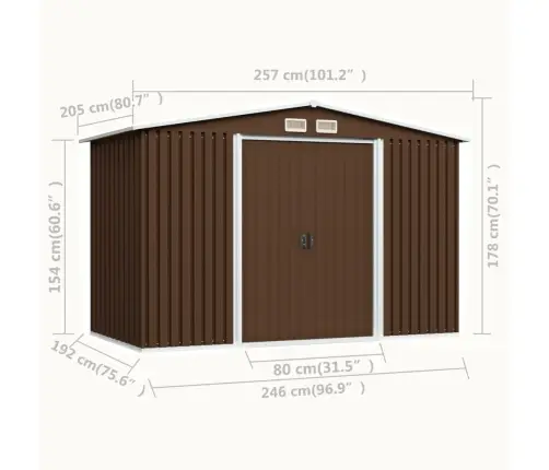 Dārza Šķūnis, Brūns, 257X205X178 Cm, Tērauds Vidaxl