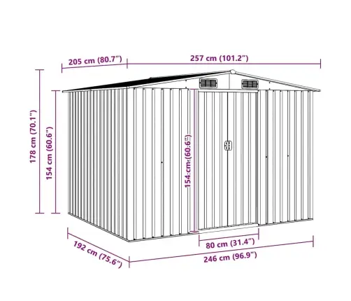 Dārza Šķūnis, Brūns, 257X205X178 Cm, Tērauds Vidaxl