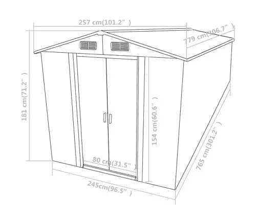 Dārza Šķūnis, Pelēks, 257X779X181 Cm, Cinkots Tērauds Vidaxl