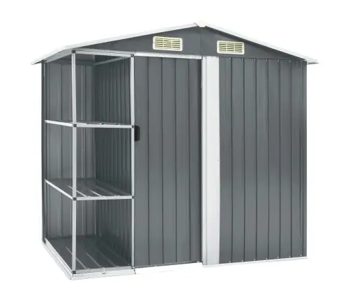 Dārza Šķūnis Ar Plauktu, Pelēks, 205X130X183 Cm, Dzelzs Vidaxl