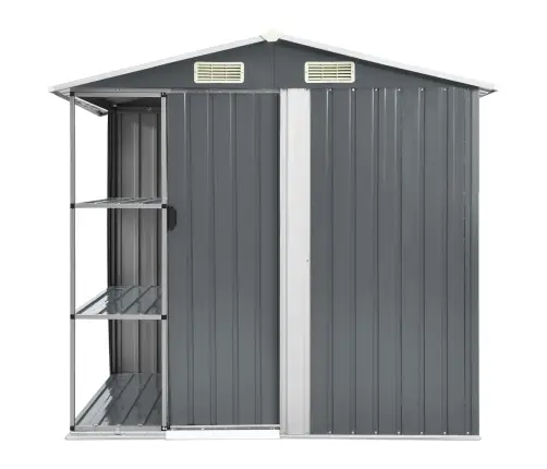 Dārza Šķūnis Ar Plauktu, Pelēks, 205X130X183 Cm, Dzelzs Vidaxl