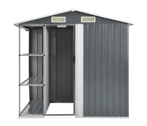 Dārza Šķūnis Ar Plauktu, Pelēks, 205X130X183 Cm, Dzelzs Vidaxl