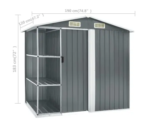 Dārza Šķūnis Ar Plauktu, Pelēks, 205X130X183 Cm, Dzelzs Vidaxl