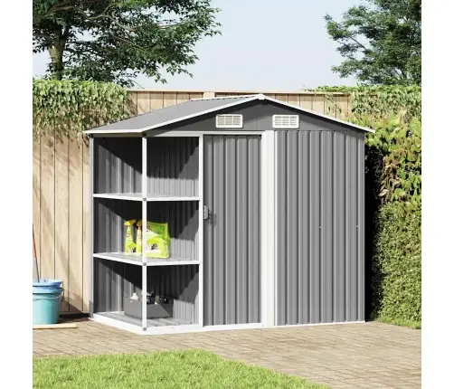 Dārza Šķūnis Ar Plauktu, Pelēks, 205X130X183 Cm, Dzelzs Vidaxl