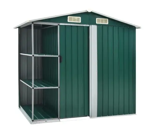 Dārza Šķūnis Ar Plauktu, Zaļš, 205X130X183 Cm, Dzelzs Vidaxl