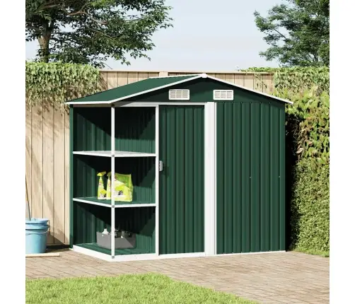 Dārza Šķūnis Ar Plauktu, Zaļš, 205X130X183 Cm, Dzelzs Vidaxl