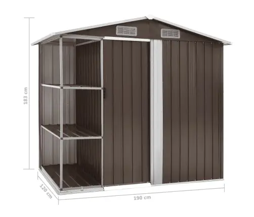 Dārza Šķūnis Ar Plauktu, Brūns, 205X130X183 Cm, Dzelzs Vidaxl