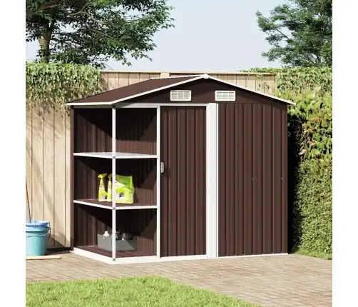 Dārza Šķūnis Ar Plauktu, Brūns, 205X130X183 Cm, Dzelzs Vidaxl