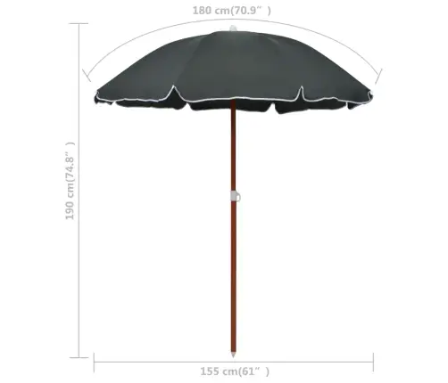Sodo Skėtis Nuo Saulės Su Plieniniu Stulpu, Antracito, 180Cm