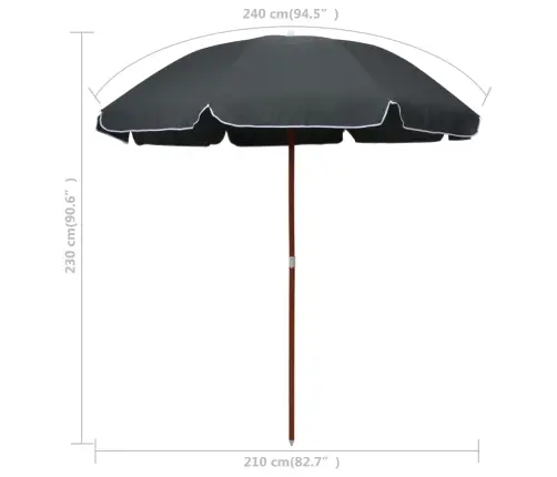 Dārza Saulessargs Ar Tērauda Kātu, 240 Cm, Antracītpelēks Vidaxl