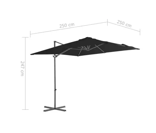 Dārza Saulessargs Ar Tērauda Kātu, 250X250 Cm, Melns Vidaxl