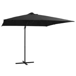 Saulessargs Ar Led Gaismām Un Tērauda Kātu, 250X250 Cm, Melns Vidaxl