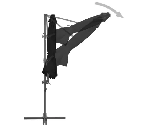 Gembinis Sodo Skėtis Su Plieniniu Stulpu, Juodas, 300Cm