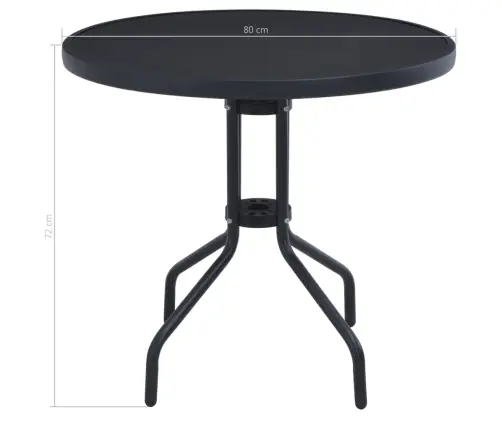 Dārza Galds, Melns, 80 Cm, Tērauds Un Stikls Vidaxl