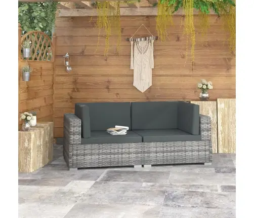 Stūra Krēsli Ar Spilveniem, 2 Gab., Pelēka Pe Rotangpalma Vidaxl