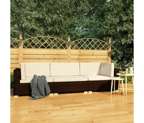 Sodo Sofos Komplektas Su Pagalvėmis, 3 Dalių, Rudas, Ratanas