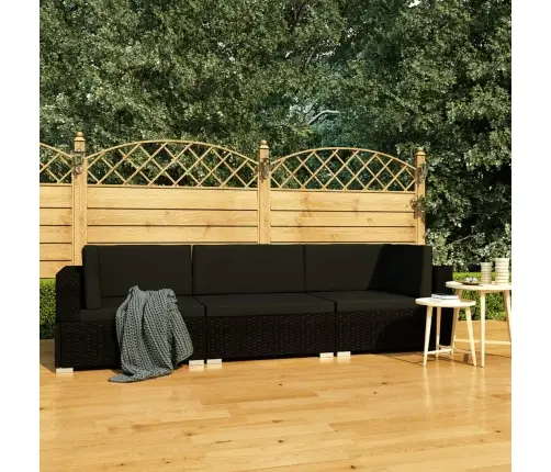 3-Daļīgs Dārza Dīvāna Komplekts Ar Matračiem, Melns Pe Pinums Vidaxl