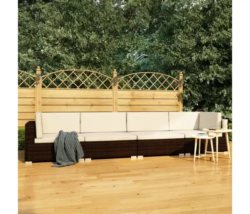 4-Daļīgs Dārza Dīvāna Komplekts Ar Matračiem, Brūns Pe Pinums Vidaxl