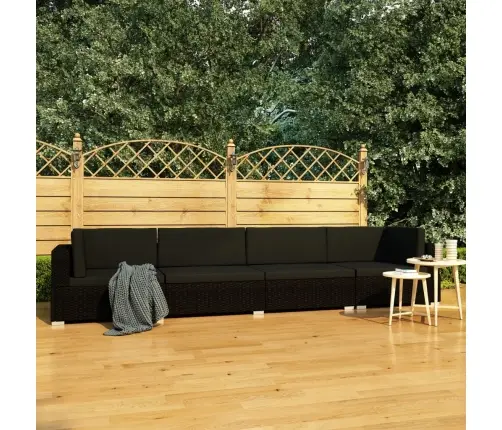 Sodo Sofos Komplektas Su Pagalvėlėmis, 4 Dalių, Juodas, Ratanas