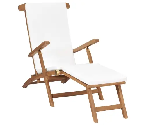 Pludmales Krēsls Ar Matraci, Masīvs Tīkkoks, Krēmkrāsā Vidaxl