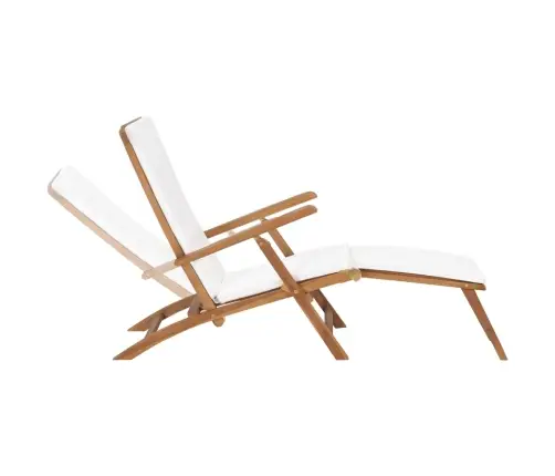 Pludmales Krēsls Ar Matraci, Masīvs Tīkkoks, Krēmkrāsā Vidaxl