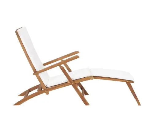 Pludmales Krēsls Ar Matraci, Masīvs Tīkkoks, Krēmkrāsā Vidaxl