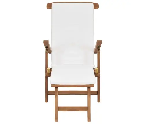 Pludmales Krēsls Ar Matraci, Masīvs Tīkkoks, Krēmkrāsā Vidaxl