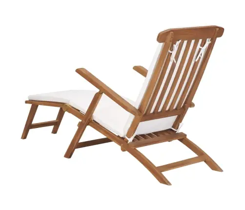 Pludmales Krēsls Ar Matraci, Masīvs Tīkkoks, Krēmkrāsā Vidaxl