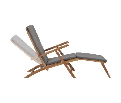 Pludmales Krēsls Ar Matraci, Masīvs Tīkkoks, Tumši Pelēks Vidaxl