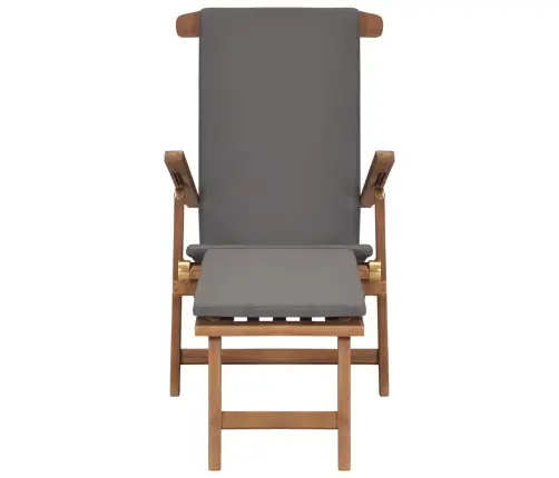 Pludmales Krēsls Ar Matraci, Masīvs Tīkkoks, Tumši Pelēks Vidaxl