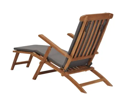 Pludmales Krēsls Ar Matraci, Masīvs Tīkkoks, Tumši Pelēks Vidaxl