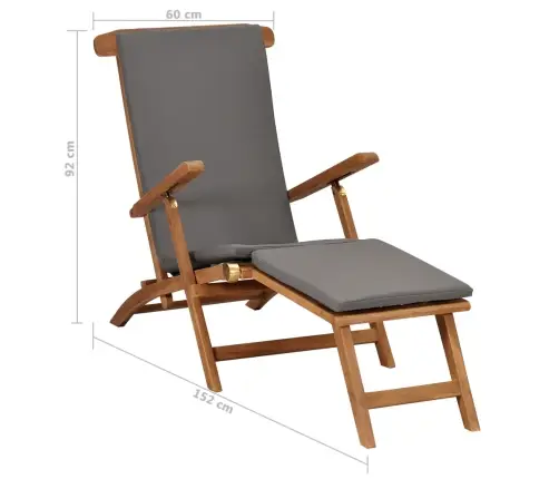 Pludmales Krēsls Ar Matraci, Masīvs Tīkkoks, Tumši Pelēks Vidaxl