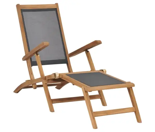 Pludmales Krēsls Ar Kāju Balstu, Masīvs Tīkkoks, Melns Vidaxl