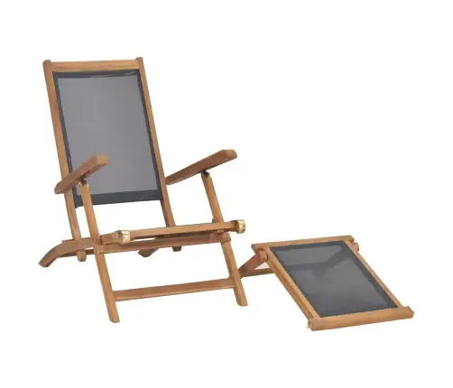 Pludmales Krēsls Ar Kāju Balstu, Masīvs Tīkkoks, Melns Vidaxl