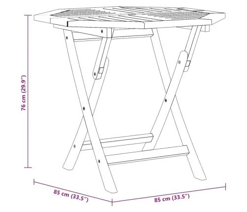 Saliekams Dārza Galds, 85X85X76 Cm, Masīvs Tīkkoks Vidaxl