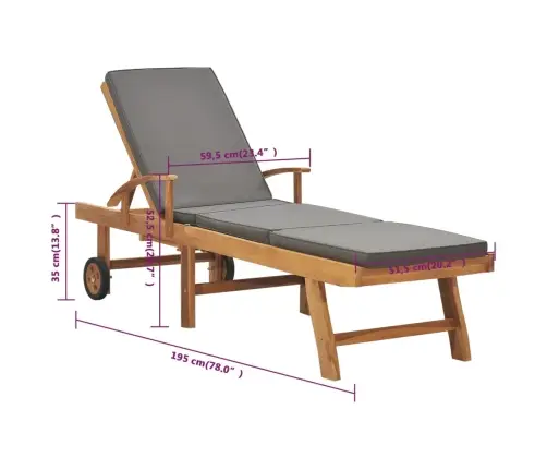 Päevitustool Istmepadjaga, Tiikpuu, Tumehall