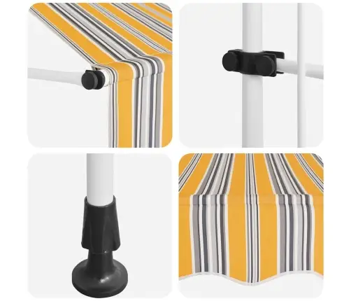 Izvelkama Markīze, 100 Cm, Manuāla, Dzeltena Ar Zilām Svītrām Vidaxl